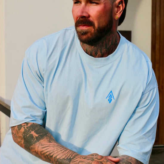 Over size sky blue tee shirt 