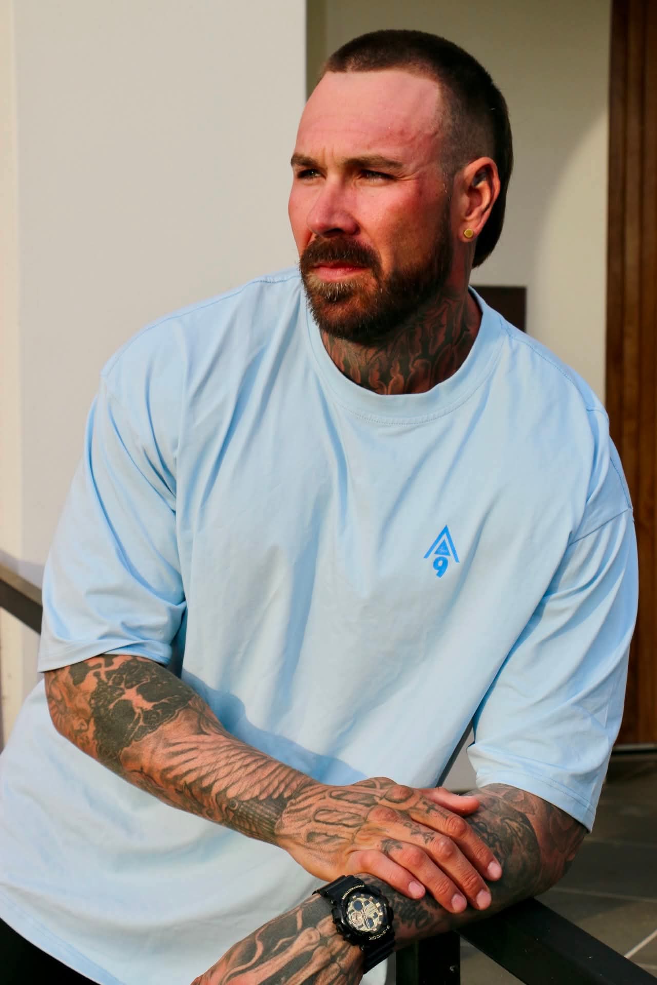 Over size sky blue tee shirt 