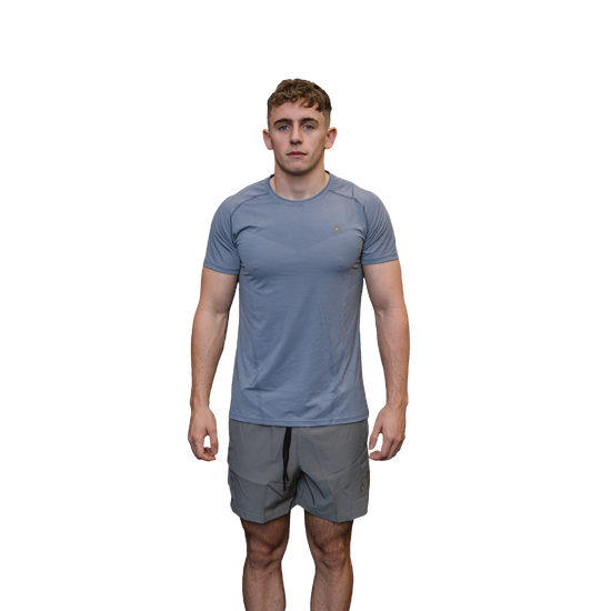 Men's elite performance tee grey front view 