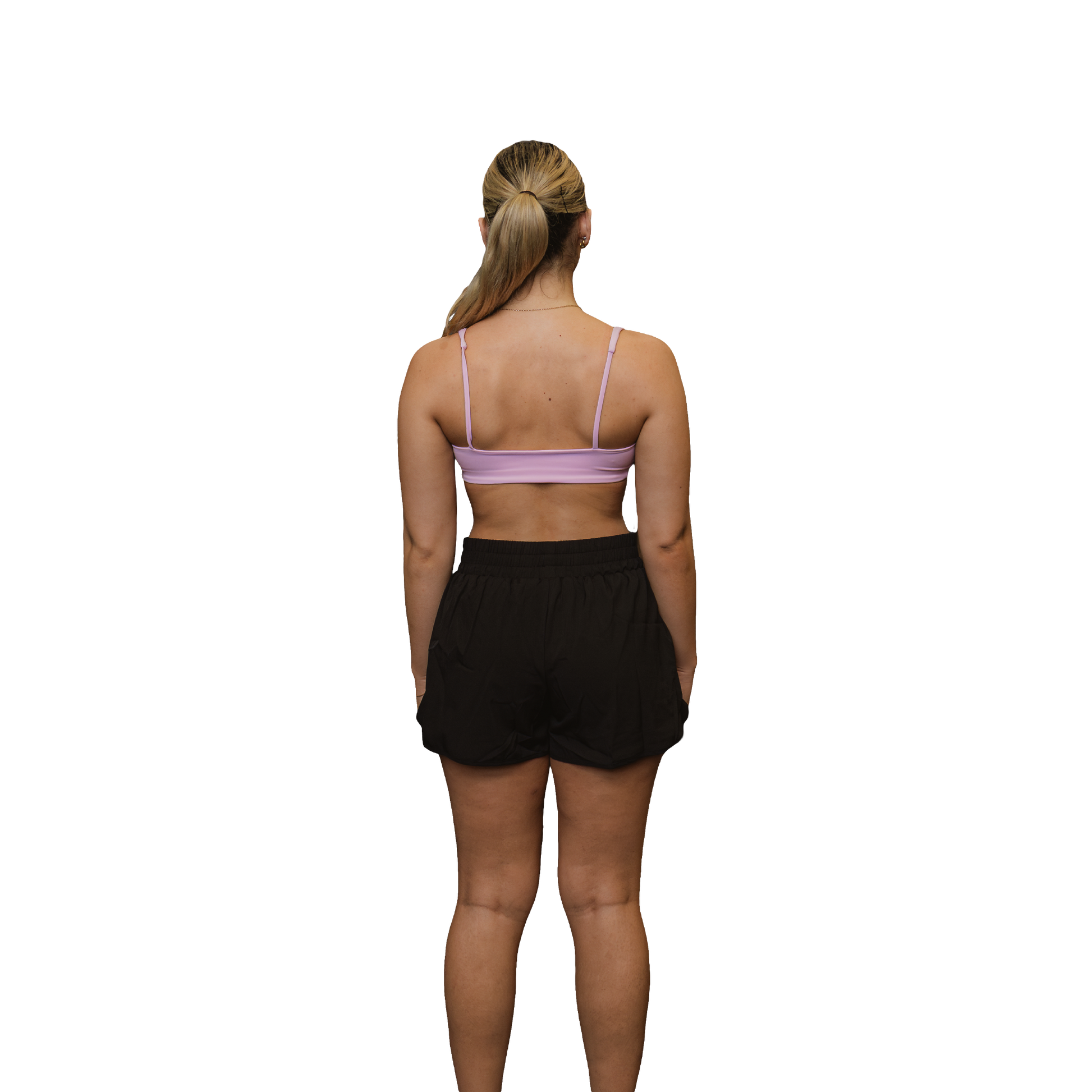 Woman black running shorts rear view 