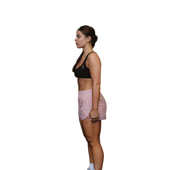 Woman pink running shorts  side view