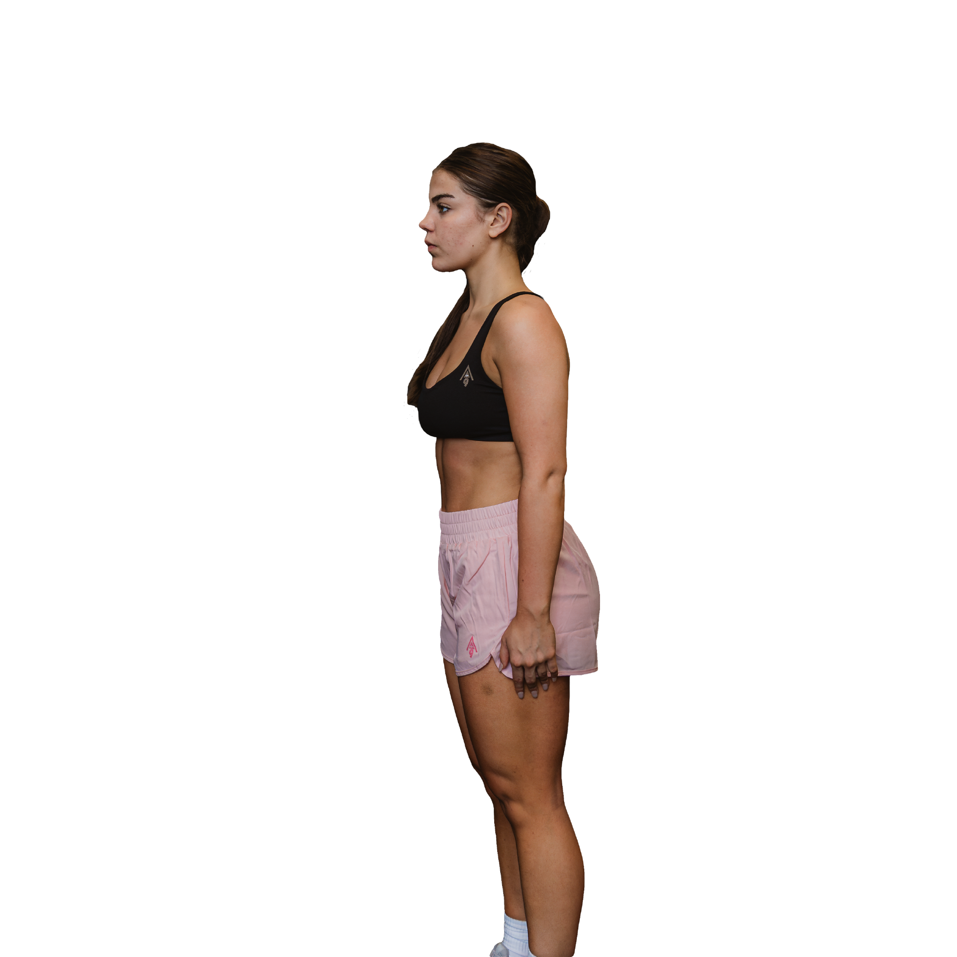 Woman pink running shorts  side view
