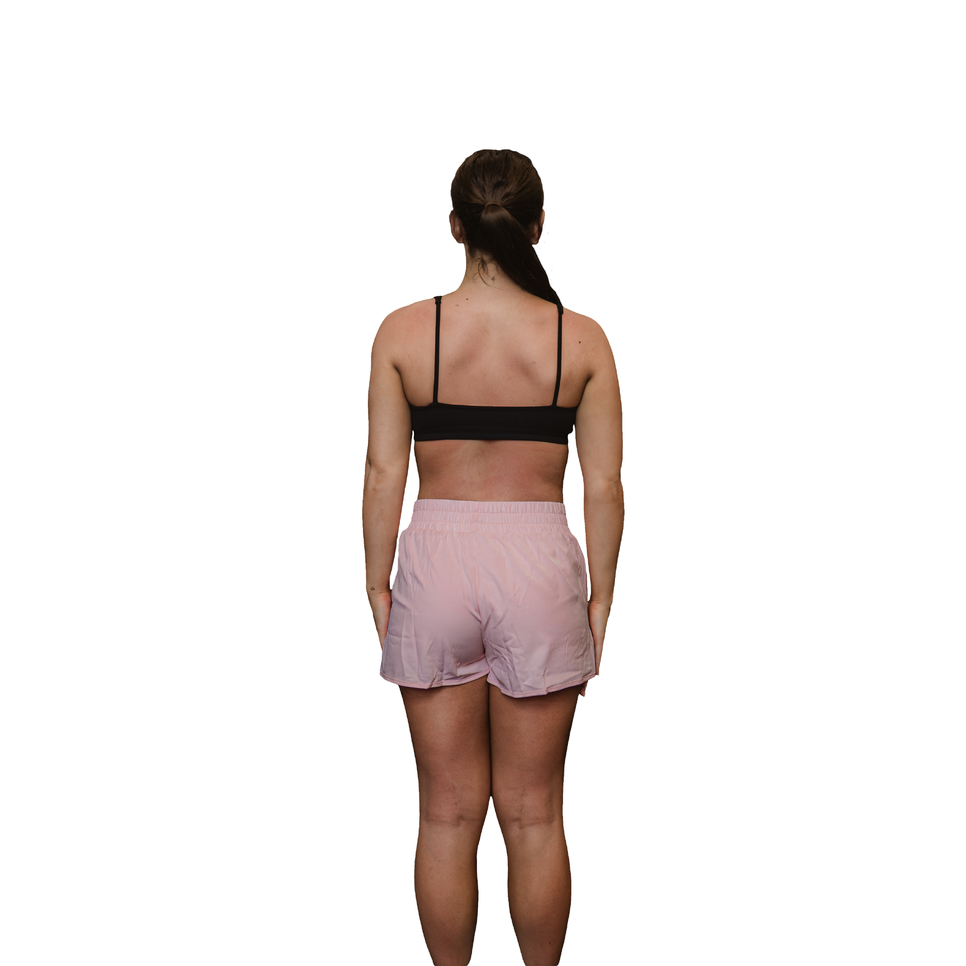 Woman pink running shorts rear view