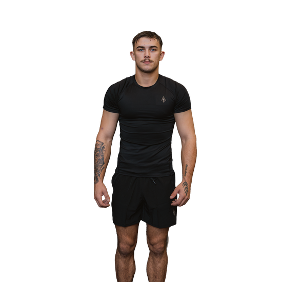 Men's ultra–Compression Tee black front view 