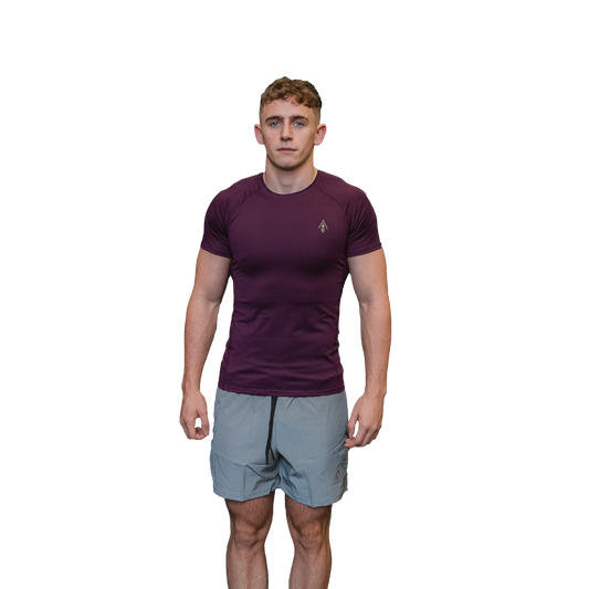 Men's ultra–Compression Tee plum front view 