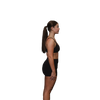 Women's black yoga shorts side view