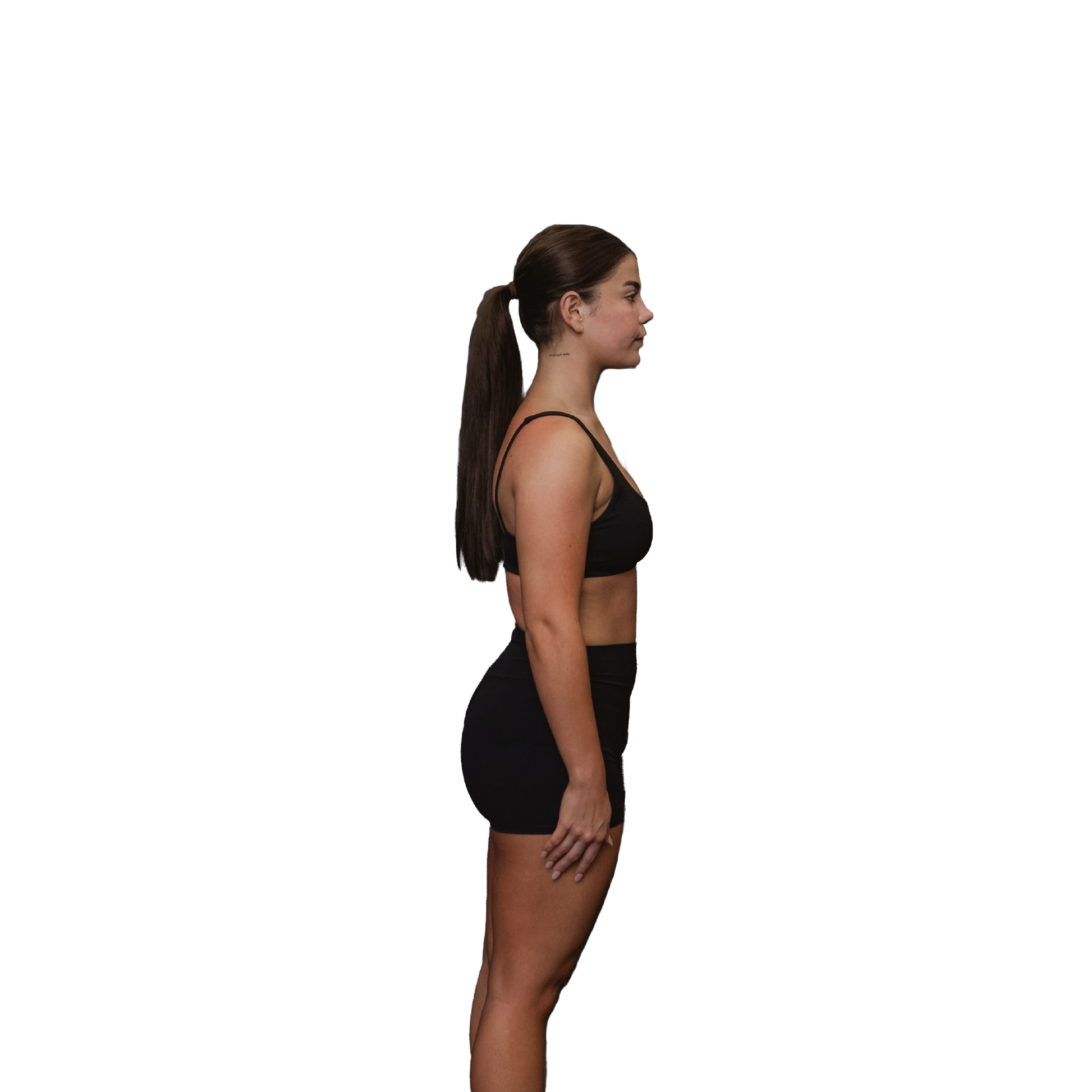 Women's black yoga shorts side view