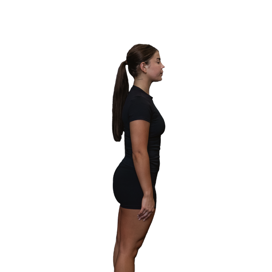 Women black performance tee side view 