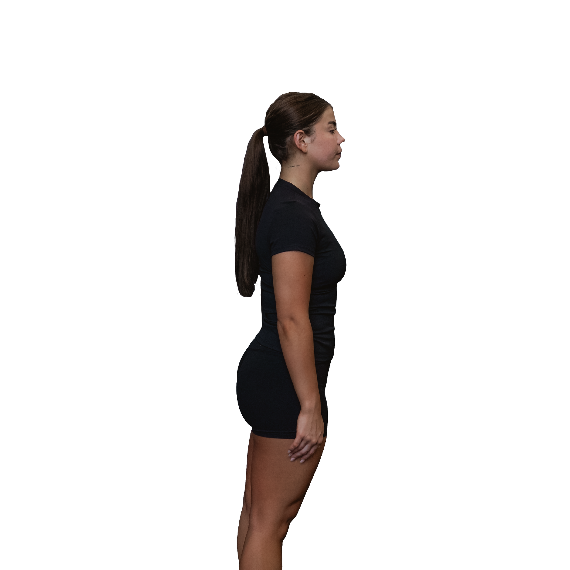 Women black performance tee side view 