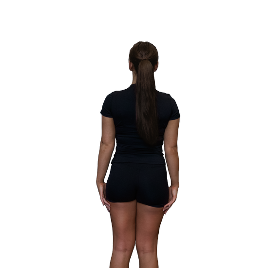 Women black performance tee rear view