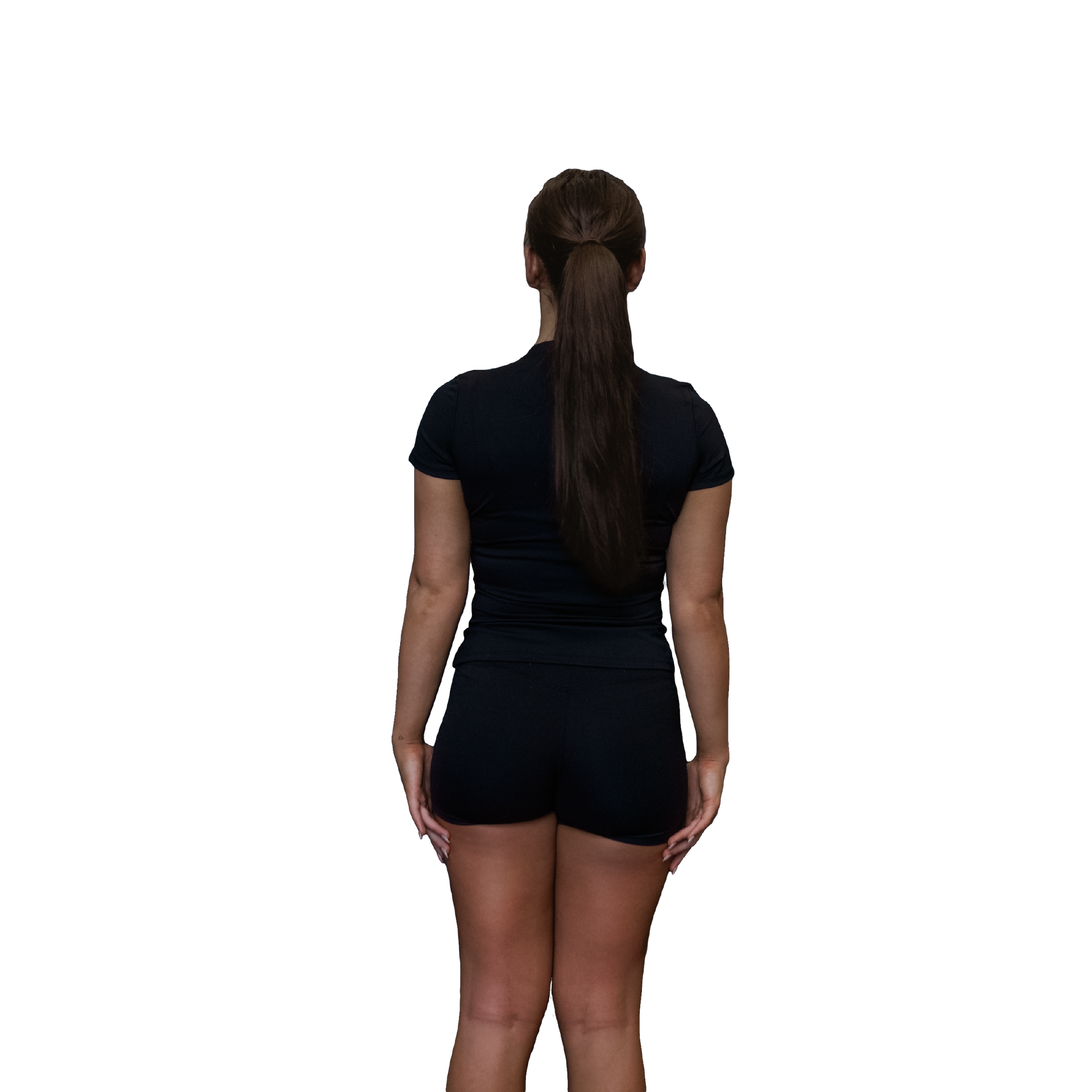Women black performance tee rear view