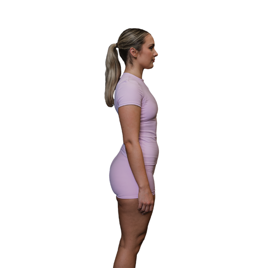 Women pink performance tee side view 