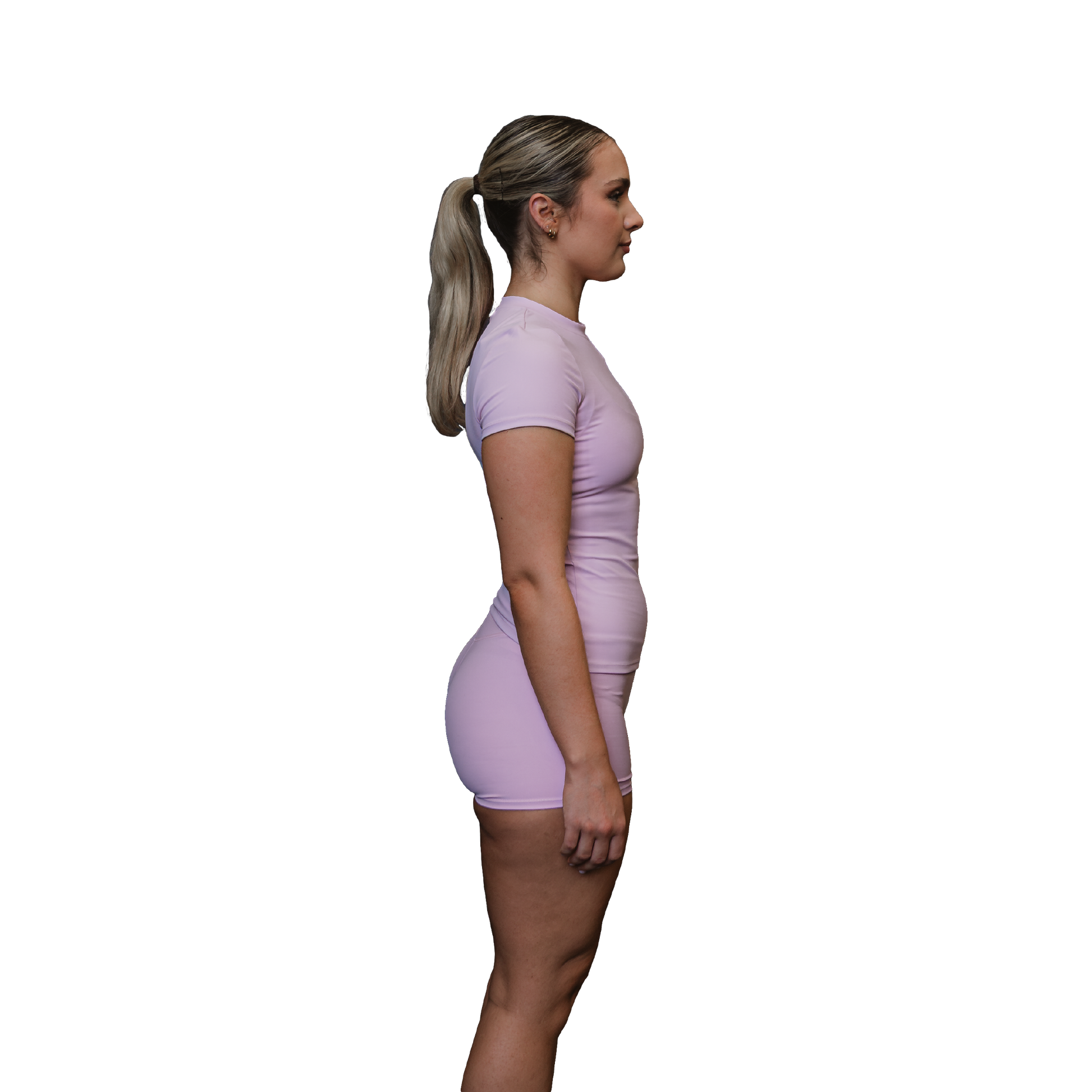 Women pink performance tee side view 