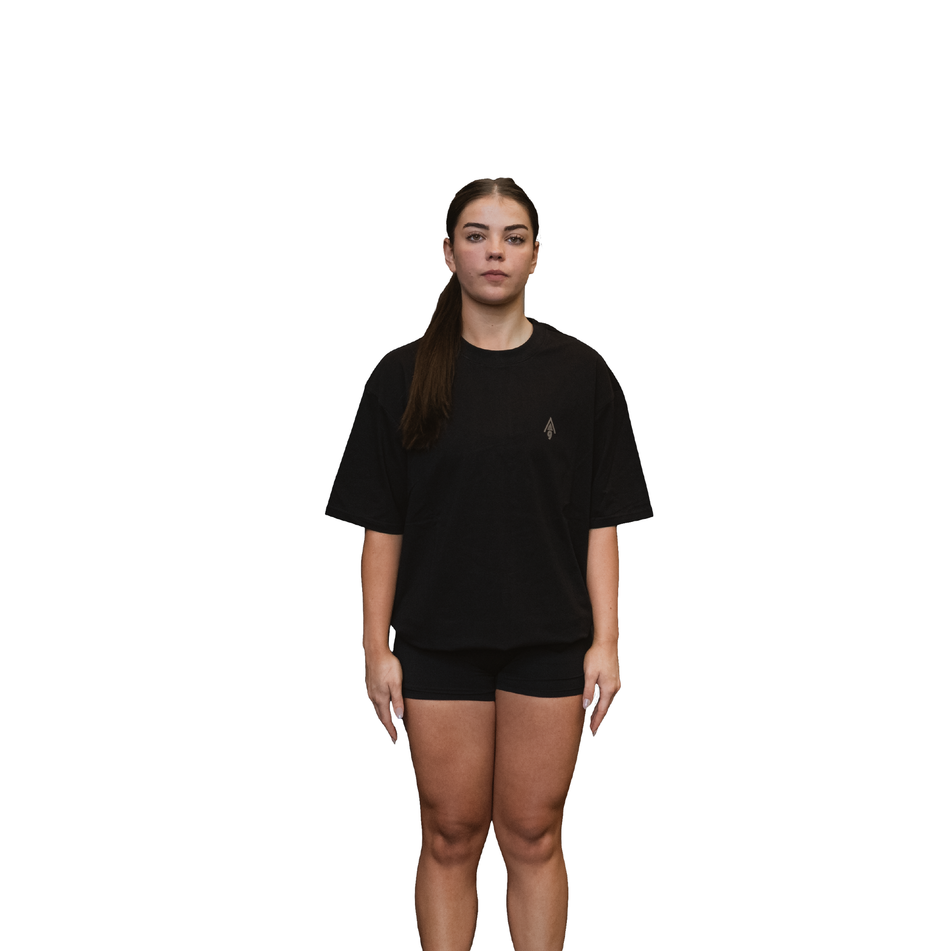 Women wearing relaxed tee unisex black front view 