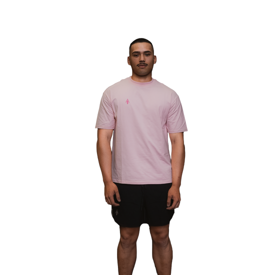 Man wearing relaxed tee unisex pink front view