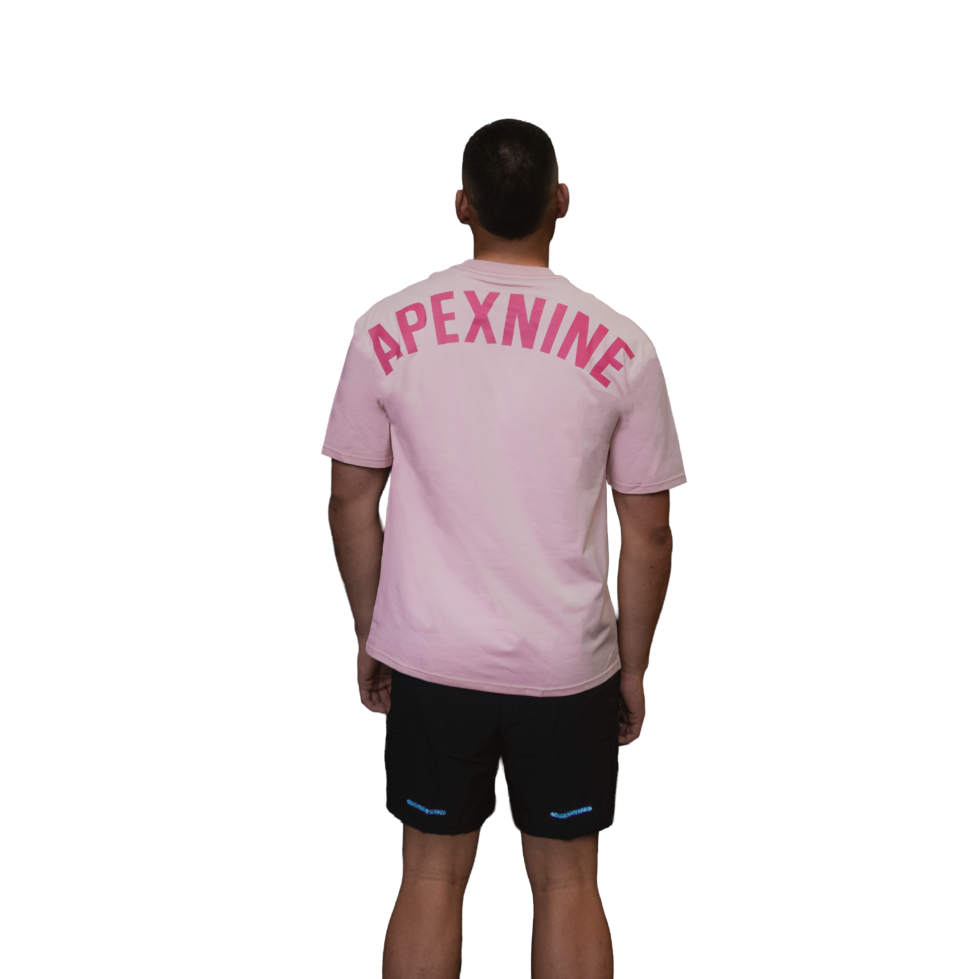 Man wearing relaxed tee unisex pink rear view signature APEXNINE