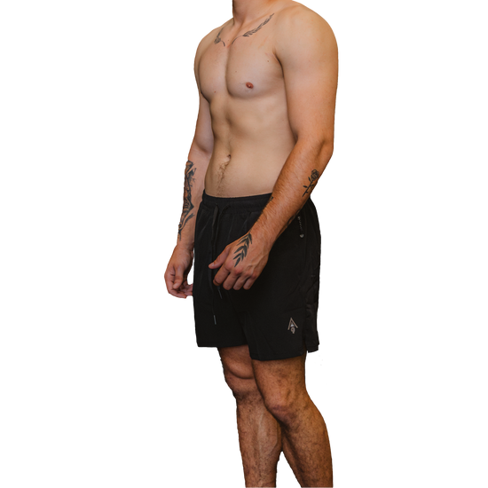 Men’s black training shorts front view