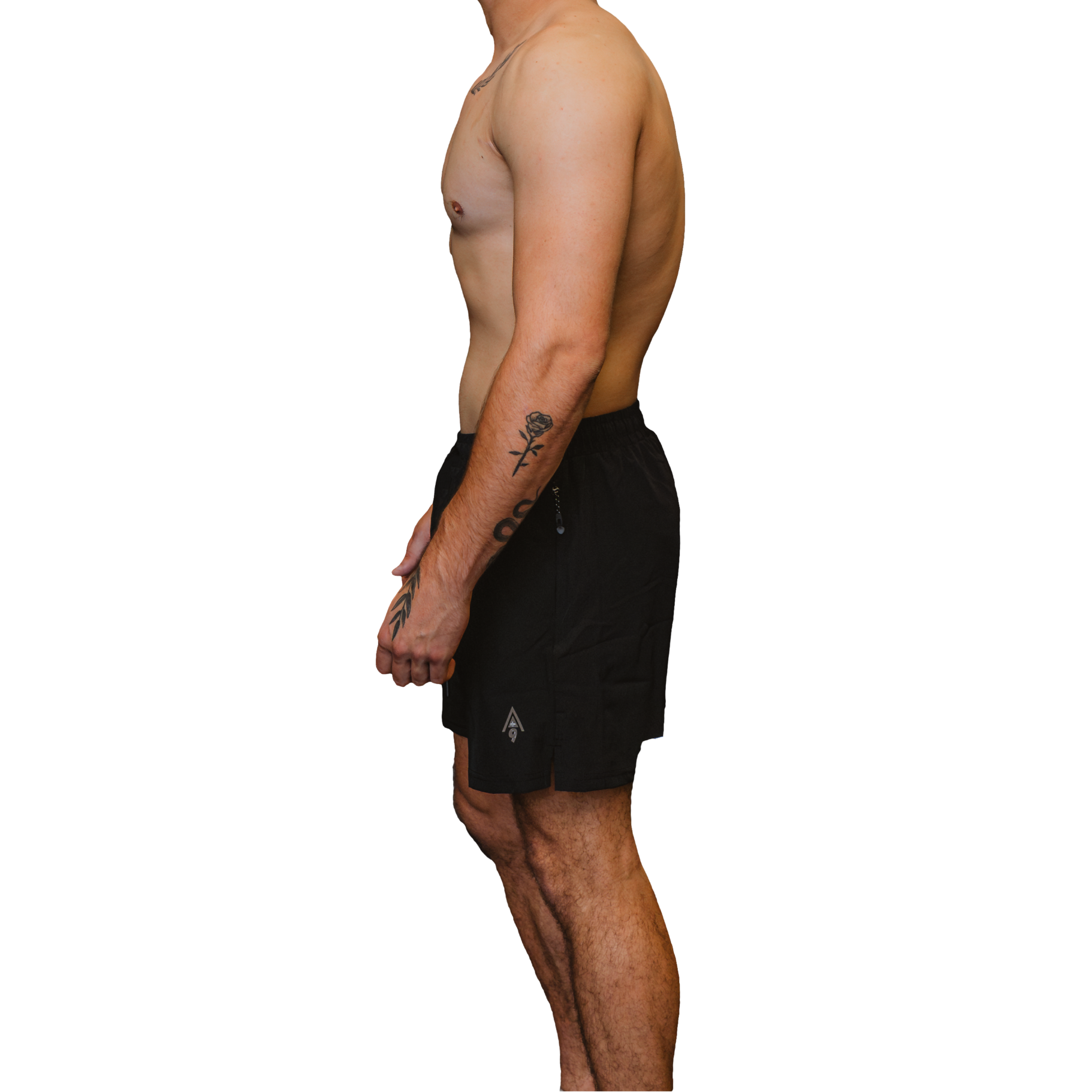 Men’s black training shorts side view
