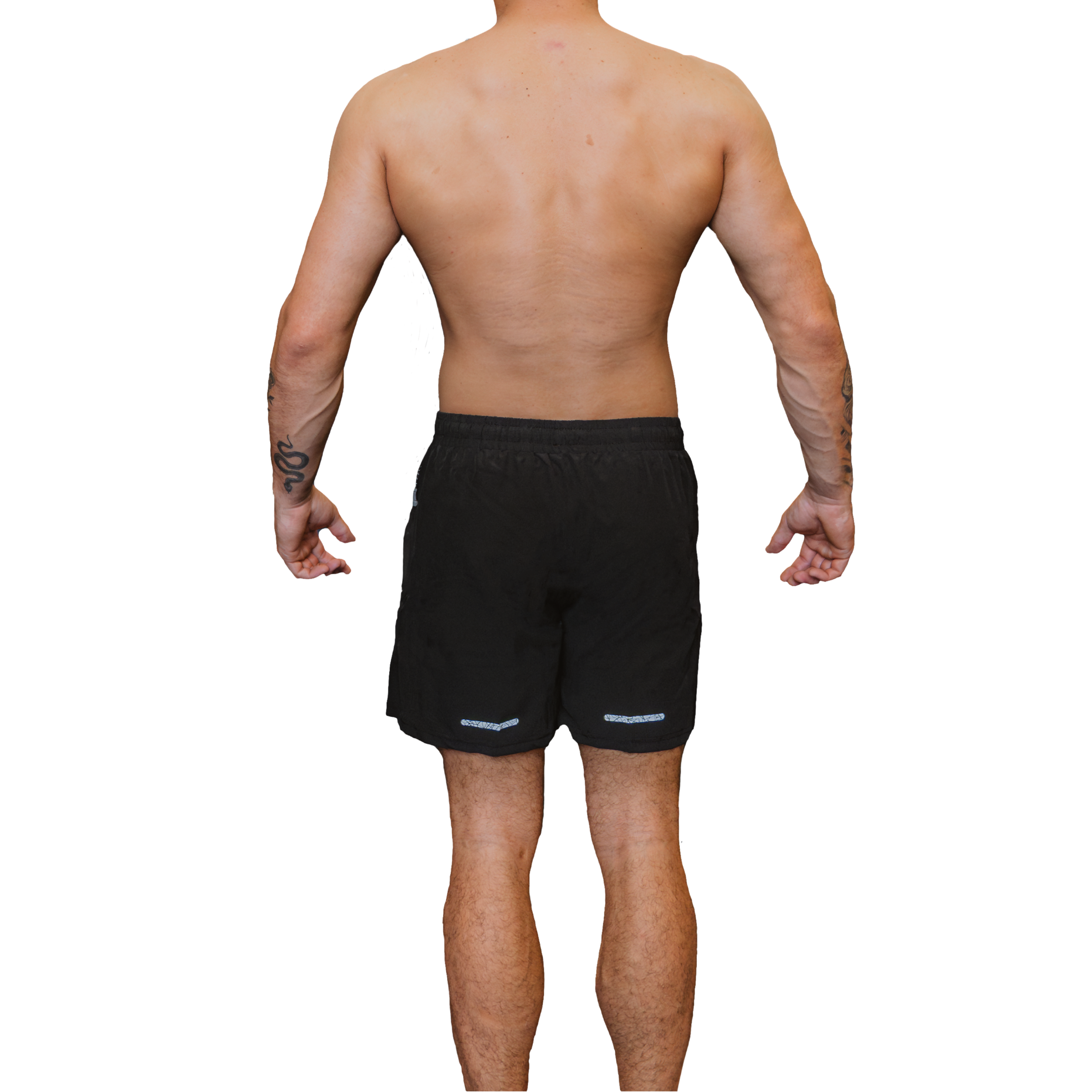 Men’s black training shorts rear view