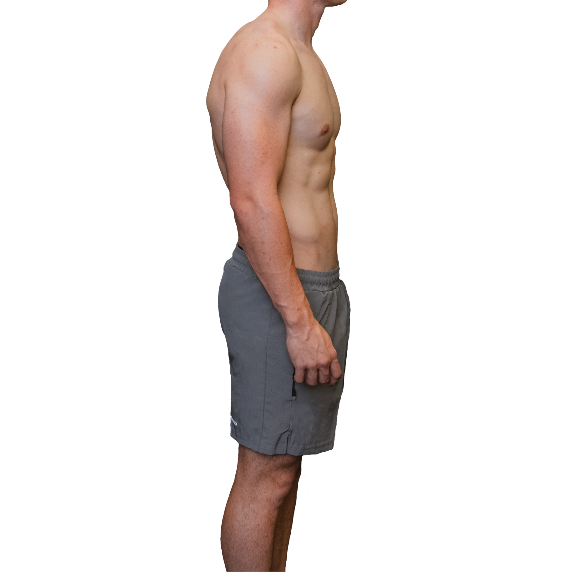 Men’s grey training shorts side view