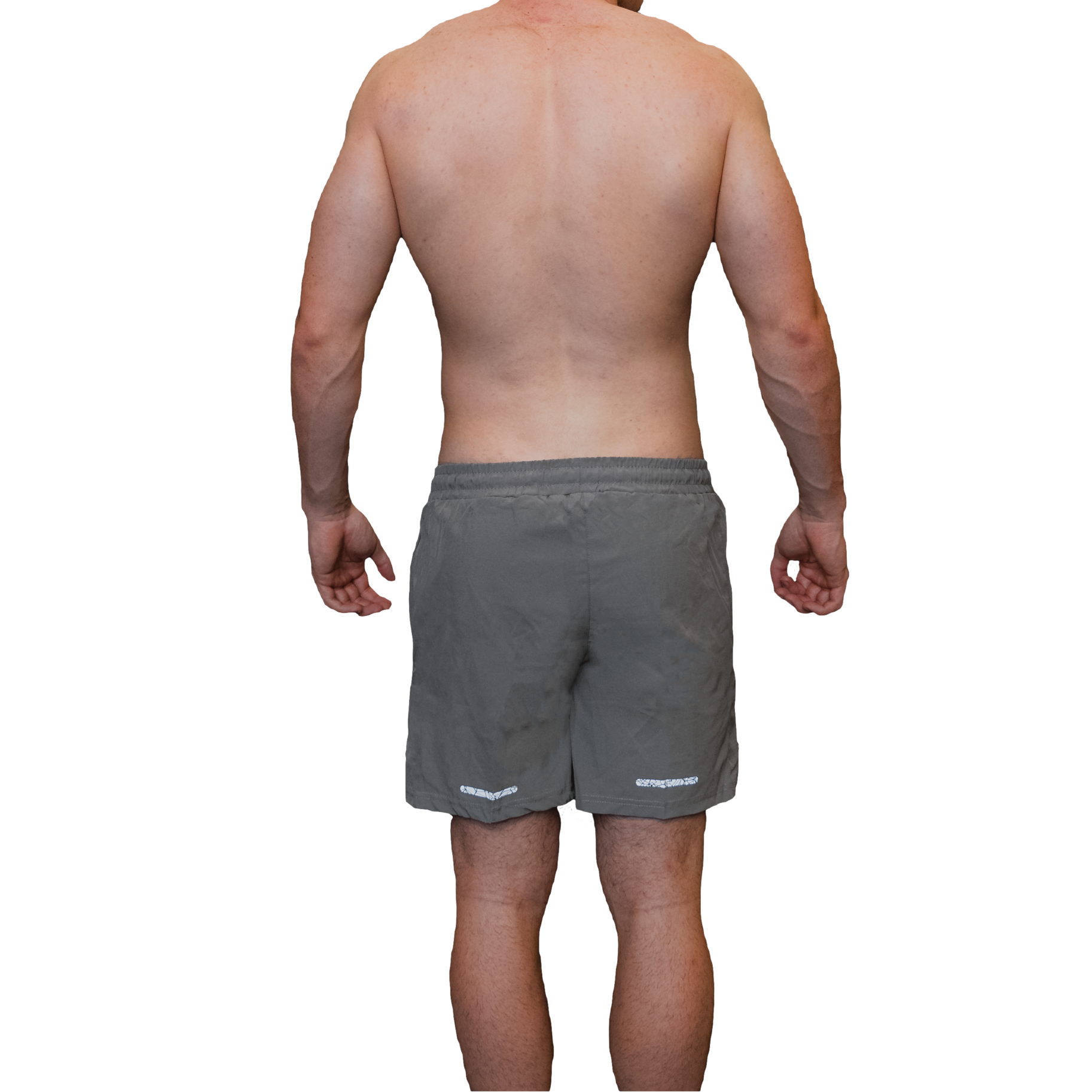 Men’s grey training shorts rear view