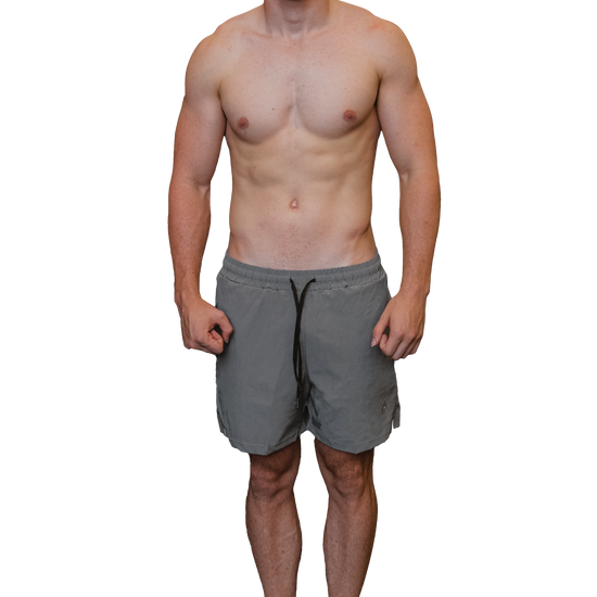 Men’s grey training shorts front view