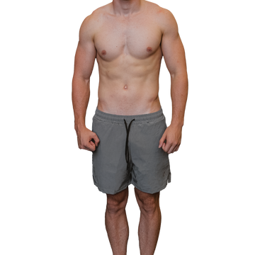 Men’s grey training shorts front view