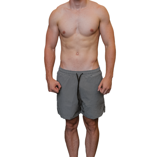 Men’s grey training shorts front view
